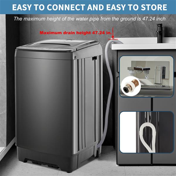 Compact home automatic washer, Maximum 2.3Cu.ft. of laundry, 8 water levels/10 programs for apartments, college dorms, RVs, camping and other places where space is limited