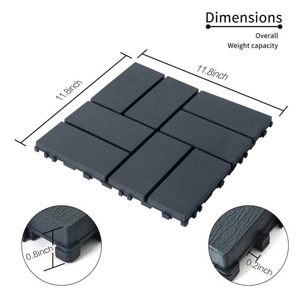 Plastic Interlocking Deck Tiles,44 Pack Patio Deck Tiles,12"x12" Square Waterproof Outdoor All Weather Use, Patio Decking Tiles for Poolside Balcony Backyard, Grey