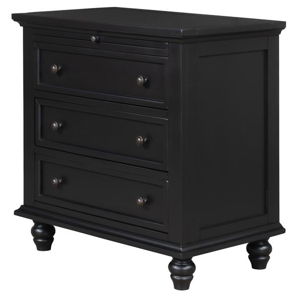 3-Drawer Storage Wood Cabinet, End Table with Pull out Tray