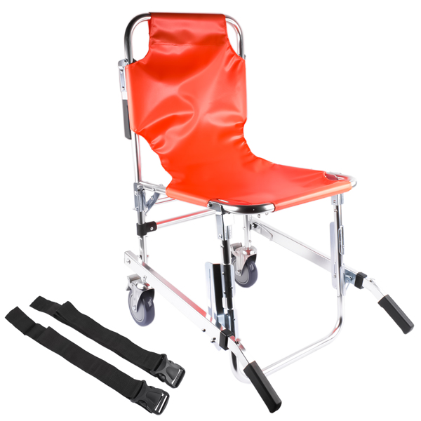 Foldable Lightweight EMS Stair Chair with Brake, Medical Emergency Evacuation Lifting Climbing Wheelchair Two Wheel Orange