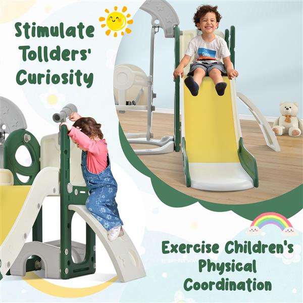 Toddler Slide and Swing Set 5 in 1, Kids Playground Climber Slide Playset with Telescope,  Combination for Babies Indoor & Outdoor