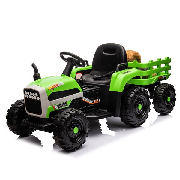 Ride on Tractor with Trailer,12V Battery Powered Electric Tractor Toy w/Remote Control,electric car for kids,Three speed adjustable,Power display, USB,MP3 ,Bluetooth,LED light,Two-point safety belt