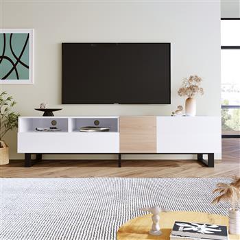 Modern TV Stand for 80\\'\\' TV with Double Storage Space, Media Console Table, Entertainment Center with Drop Down Door for Living Room, Bedroom, Home Theatre