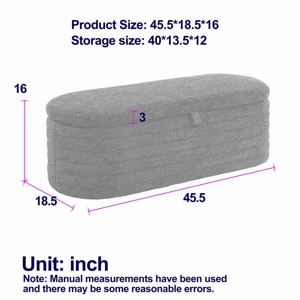 [Video]  Length 45.5 inchesStorage Bench Upholstered Fabric Storage Bench End of Bed Stool with Safety Hinge for Bedroom, Living Room, Entryway, Grey teddy.