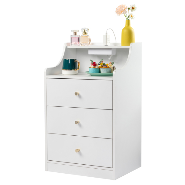 FCH white particleboard with triamine matt gold tapered handle 45*35*73cm three drawers with compartments bedside table 1 wireless + 2 USB ports + 2 US standard three-plug ports