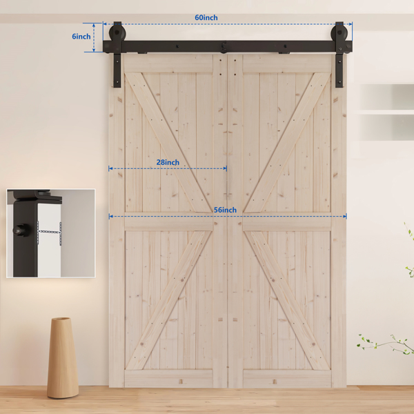 60" Bi-Folding Sliding Barn Door Hardware Kit for 2 Doors,Smoothly&Quietly,Black Track J Shape Roller-[Doors not Included]