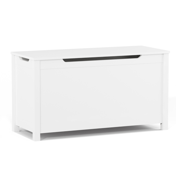 Wooden storage case with safety hinge cover-white