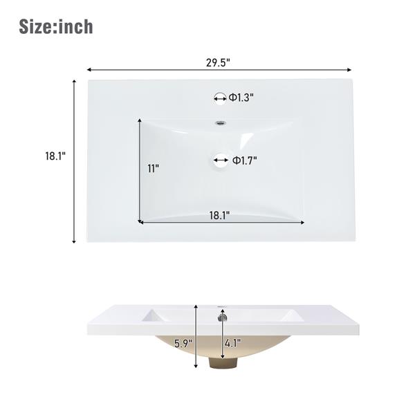 30" Bathroom vanity Set with Sink, Combo Cabinet, Bathroom Storage Cabinet, Solid Wood Frame