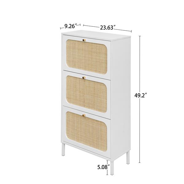 Natural Rattan 3 Door Shoe Rack,  Modern Shoe Storage Cabinet, for Entryway