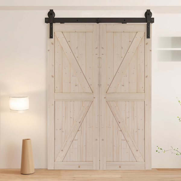 60" Bi-Folding Sliding Barn Door Hardware Kit for 2 Doors,Smoothly&Quietly,Black Track J Shape Roller-[Doors not Included]