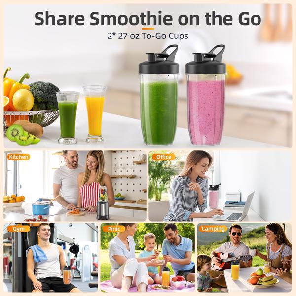 1300W Smoothie Blender, Personal Blender for Smoothies, Shakes and Nutrient Extractions with 2pcs BPA-Free 27 oz Portable Blender Bottles and To-Go Lids【FBA发货 亚马逊禁售】