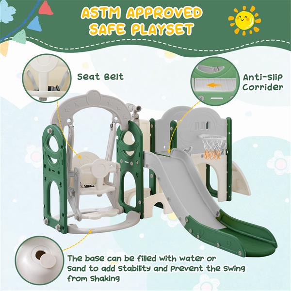 Toddler Slide and Swing Set 8 in 1, Kids Playground Climber Slide Playset with Basketball Hoop  Combination for Babies Indoor & Outdoor