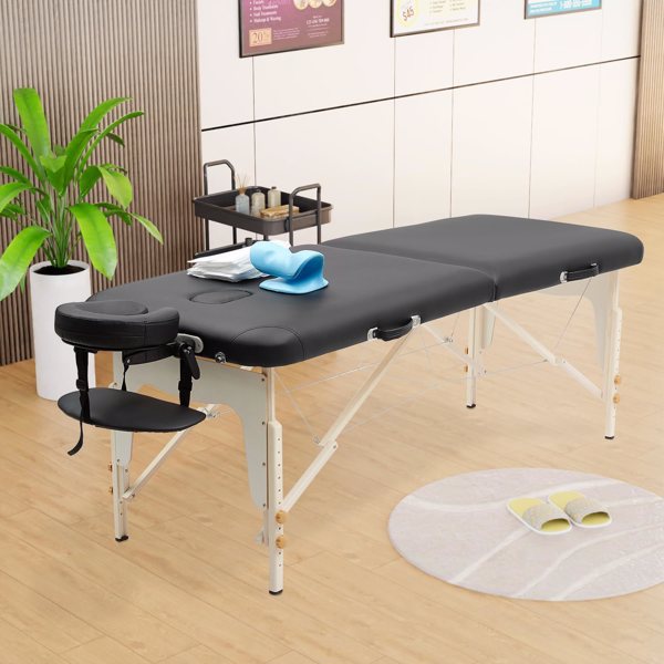 Massage Table Portable with Neck Stretcher and Sheets, 84 inch Massage Bed Adjustable Lash Bed Massage Bed Tattoo Table for Eyelash Extensions Beauty Tattoo (Premium Black Massage Table)