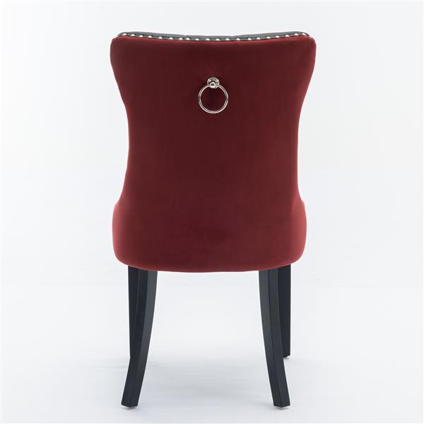 Furniture, Modern, High-end Tufted Solid Wood Contemporary PU and Velvet Upholstered Dining Chair with Wood Legs Nailhead Trim  2-PSet, Black+WineRed, Burgundy