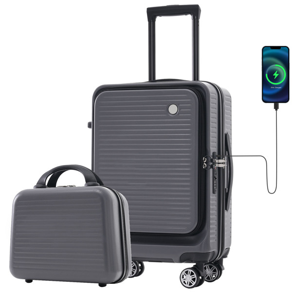 Carry-on Luggage 20 Inch Front Open Luggage Lightweight Suitcase with Front Pocket and USB Port, 1 Portable Carrying Case