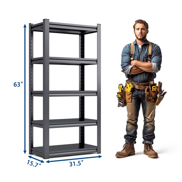 63"H 5 Tier Metal Shelves for Storage Garage Shelving 2000LBS Heavy Duty Storage Shelves Adjustable Garage Shelf Industrial Shelving Unit Storage Utility Rack,31.5"W*15.7"D*63"H,Black