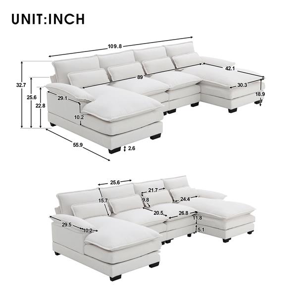 [VIDEO provided][New]109.8*55.9" Modern U-shaped Sectional Sofa with Waist Pillows,6-seat Upholstered Symmetrical Sofa Furniture,Sleeper Sofa Couch with Chaise Lounge for Living Room,Apartment,5 Color