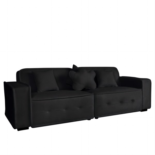 Black, Velvet cloth Modern Indoor Sofa With Three Pillows, 93.50"*35.23"*30.70"