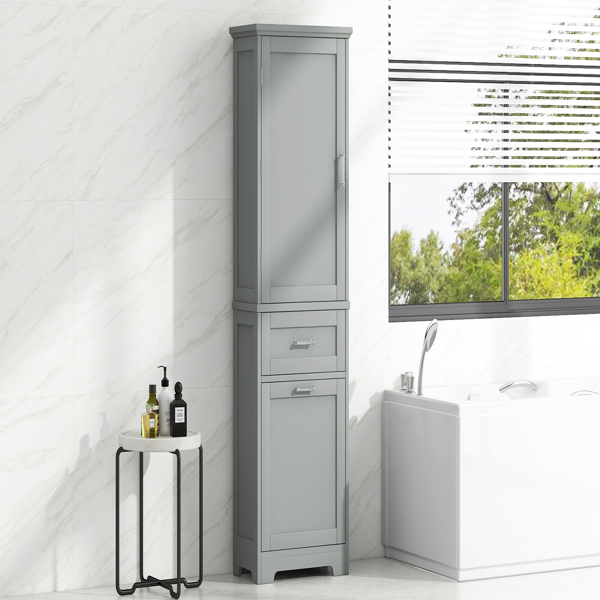 Tall Bathroom Storage Cabinet,  Storage Cabinet with Two Different Size Drawers and Adjustable Shelf, MDF Board with Painted Finish, Grey