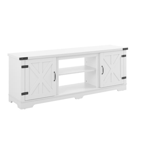 Modern Farmhouse TV Media Stand, Large Barn Inspired Home Entertainment Console, for TV Up to 70'', with Open Shelves and Closed Cabinets, White, 64.8"W*15.67"D*24.29"H