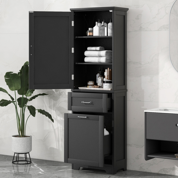 Tall Bathroom Storage Cabinet,  Storage Cabinet with Two Different Size Drawers and Adjustable Shelf, MDF Board with Painted Finish, Black