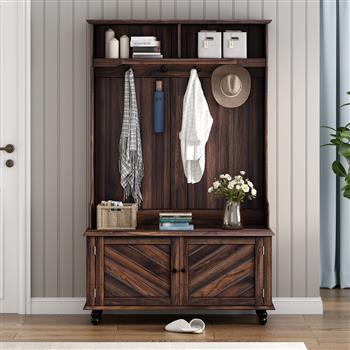 Hall Tree with 4 Hooks , Coat Hanger, Entryway Bench, Storage Bench, 3-in-1 Design, 40INCH, for Entrance, Hallway