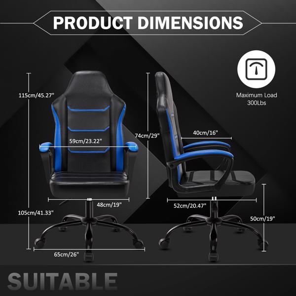 Video Game Chairs,  Computer Gaming Chair with Breathable PU Leather, Height Adjustable Computer Chair, Racing E-Sport Gamer Chair for Adults and Teenagers, Blue