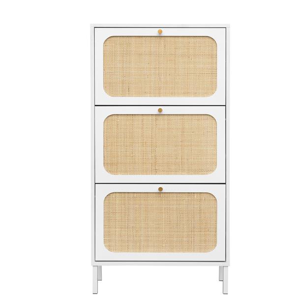 Natural Rattan 3 Door Shoe Rack,  Modern Shoe Storage Cabinet, for Entryway