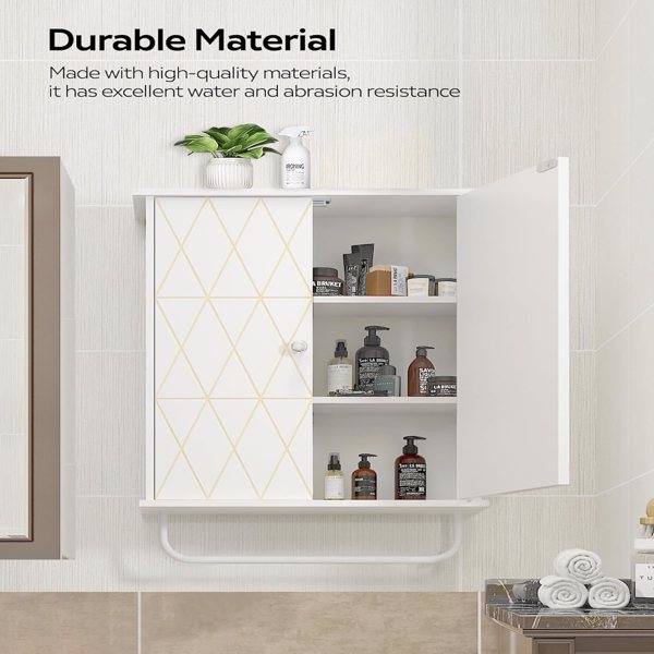 Bathroom Wall Cabinet Storage Cabinet above Toilet, Bathroom Cabinet with Gold Decoration, Adjustable Shelves, Medicine Cabinet, （No shipments on weekends）