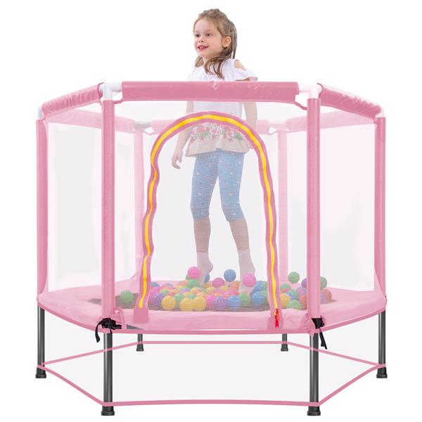 55'' Toddlers Trampoline with Safety Enclosure Net and Balls, Indoor Outdoor Mini Trampoline for Kids