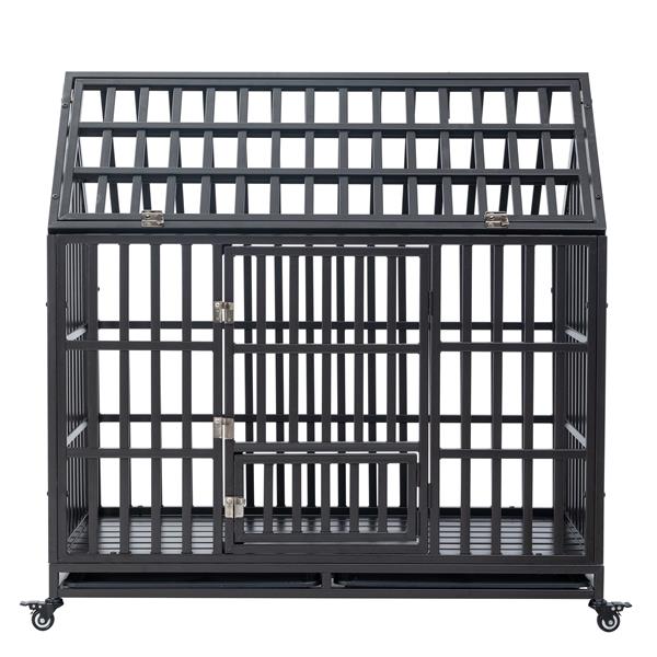 Heavy Duty Dog Cage  pet Crate with Roof & window on roof