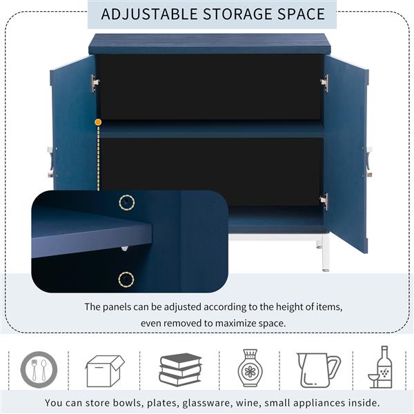 Simple Storage Cabinet Accent Cabinet with Solid Wood Veneer and Metal Leg Frame for Living Room, Entryway, Dining Room (Navy)