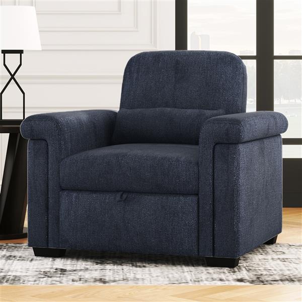 3 in 1 Convertible Sleeper Chair Sofa Bed Pull Out Couch Adjustable Chair with Pillow, Adjust Backrest into a Sofa, Lounger Chair, Single Bed or Living Room or Apartment, Dark Blue