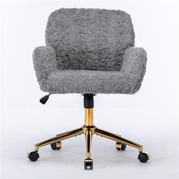 Furniture Office Chair,Artificial rabbit hair Home Office Chair with Golden Metal Base,Adjustable Desk Chair Swivel Office Chair,Vanity Chair(Gray)