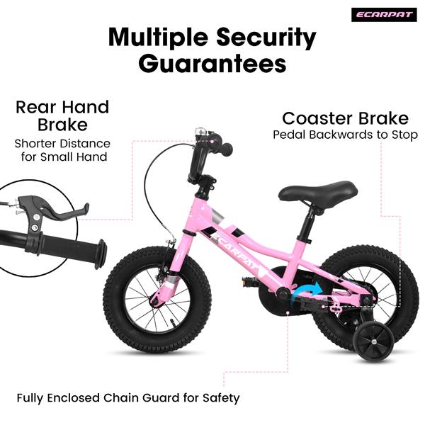 Kids' Bike 12 Inch Wheels, 1 - Speed Boys Girls Child Bicycles  For 2 - 4 Years ,With Removable Training Wheels Baby Toys,Front V Brake, Rear Holding Brake