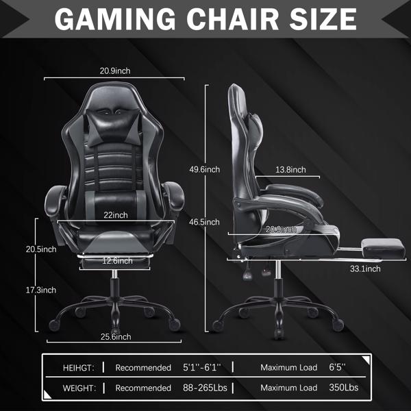 Gaming Chair, Computer Chair with Wheels, Adjustable Height Pu Leather Gamer Chair Office Desk Chair, Ergonomic Video Game Chair for Adults