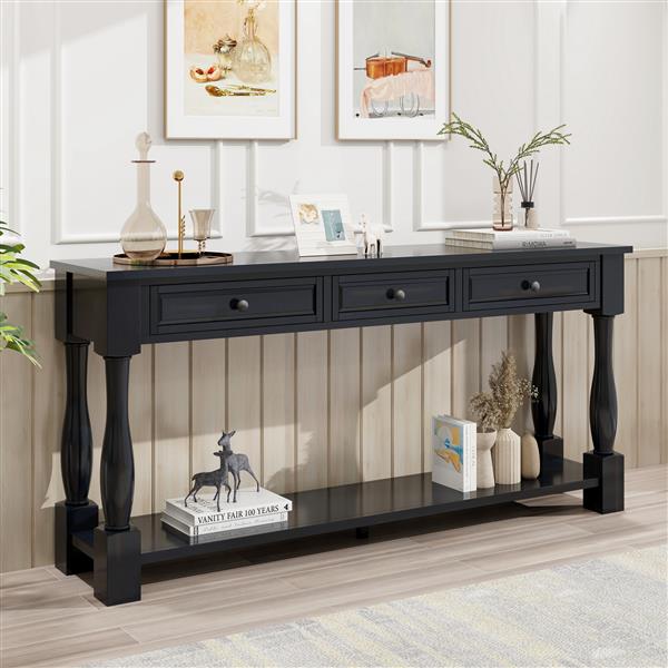 Console Table 63" Long Console Table with Drawers and Shelf for Entryway, Hallway, Living Room