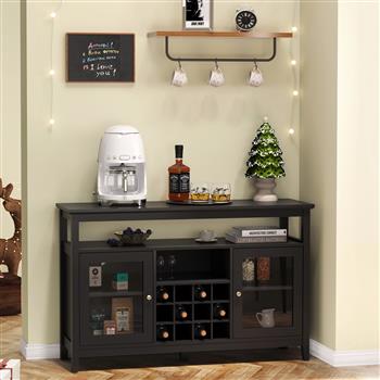 Storage Buffet Cabinet/Sideboard/TV Console with Glass Doors, Black