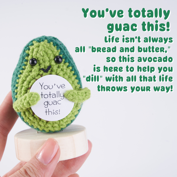 Positive Toy Gifts Funny Crochet Knitted Doll with Positive Card, Mini Creative Small Gifts for Friends, Family, Party Decoration Encouragement，Birthday Gifts (Avocado) No Delivery on Weekends