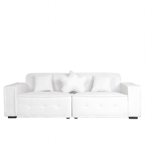 White, Velvet cloth Modern Indoor Sofa With Three Pillows, 93.50"*35.23"*30.70"