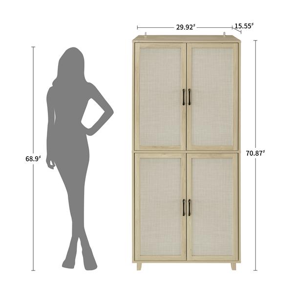 4 Door Cabinet, with 4 Adjustable Inner Shelves, Storage Cabinet