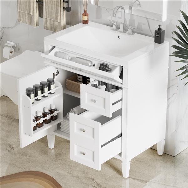 30'' Bathroom Vanity with Top Sink, Modern Bathroom Storage Cabinet with 2 Drawers and a Tip-out Drawer, Single Sink Bathroom Vanity