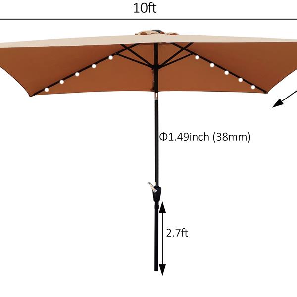 10 x 6.5t Rectangular Patio Solar LED Lighted Outdoor Market Umbrellas with Crank & Push Button Tilt for Garden Shade Outside Swimming Pool