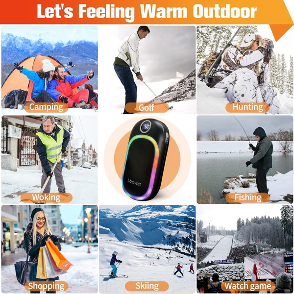 Hand Warmer Rechargeable Heater Portable: 10000mAh Hands Warmer with Color Lights , 1 Pack Mini Electric Hand Warmers,Heating Warmer for Camping Outdoors Winter Gift Women Men (No delivery on weekend)