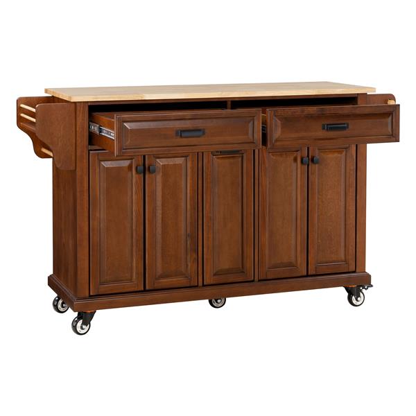 Natural Wood Top Kitchen Island with Storage