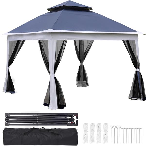 Outdoor 11x 11Ft Pop Up Gazebo Canopy With Removable Zipper Netting,2-Tier Soft Top Event Tent,Suitable For Patio Backyard Garden Camping Area,blue