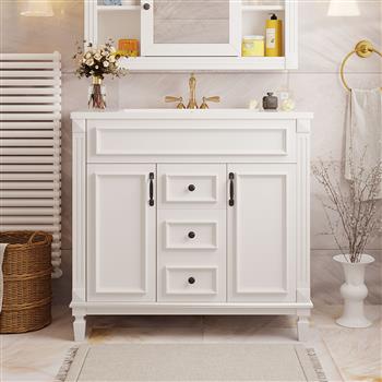 36\\'\\' Bathroom Vanity with Top Sink, Modern Bathroom Storage Cabinet with 2 Soft Closing Doors and 2 Drawers, Single Sink Bathroom Vanity