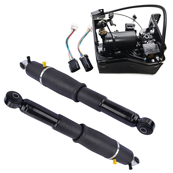 Pair Rear Air Suspension Shocks + Compressor Pump for Cadillac Escalade Chevrolet Avalanche Suburban 1500 Tahoe GMC Yukon 2001-2013 25979391 19300046 19299545