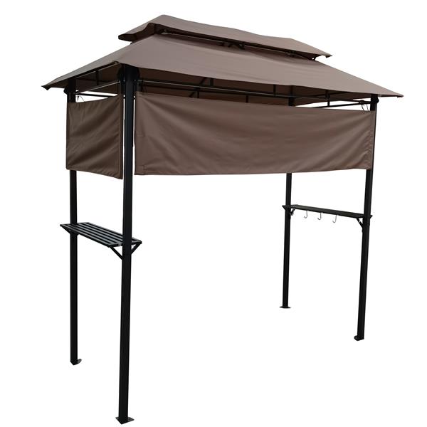 8x4ft Grill Gazebo,metal gazebo with Soft Top Canopy and Steel Frame with hook and Bar Counters,Fabric Light Brown