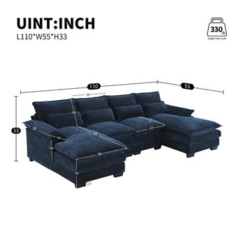 [VIDEO provided][New]110*55\\" Modern U-shaped Sectional Sofa with Waist Pillows,6-seat Upholstered Symmetrical Sofa Furniture,Sleeper Sofa Couch with Chaise Lounge for Living Room,Apartment,5 Color